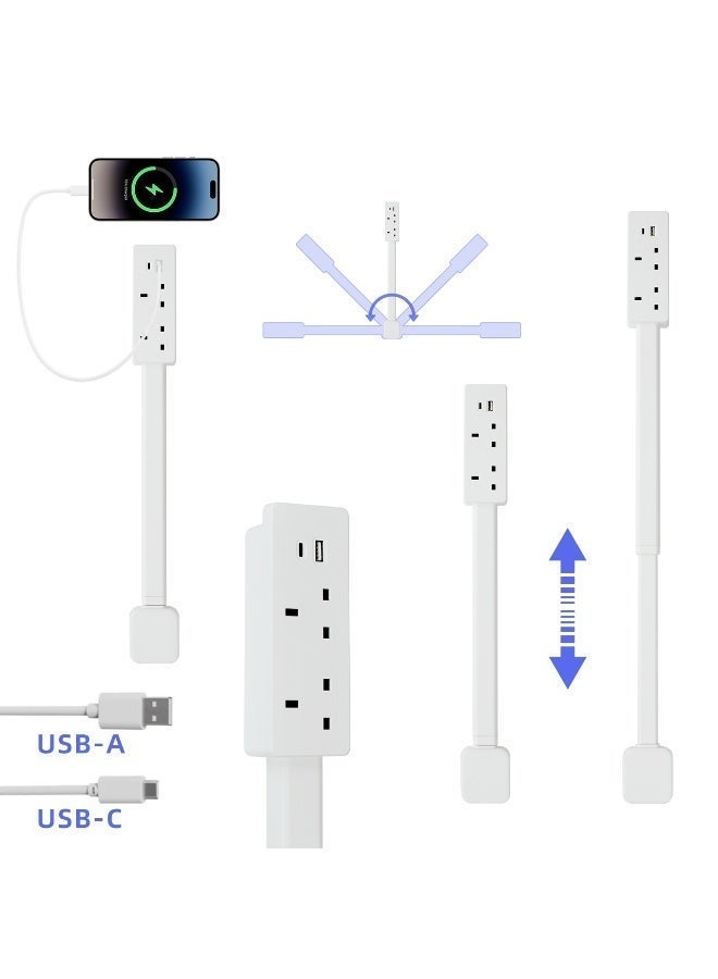ملحق منفذ كهربائي ، ميزات USB-A, USB-C و 2 AC مخرج كهربائي عصا موسعة لصعوبة الوصول إلى المساحات تمتد 19 \ "-28\" ،  يدور 180 درجة. استخدام خلف الأريكة، المقاعد الليلية، المكاتب، وأكثر من ذلك - Image 1